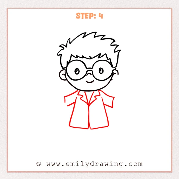 how to draw a cartoon scientist - Step 4